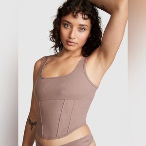 VICTORIA SECERT PINK CINCHED CORSET TOP - COFFEE SIZE XXL (NEW WITH TAGS) A16